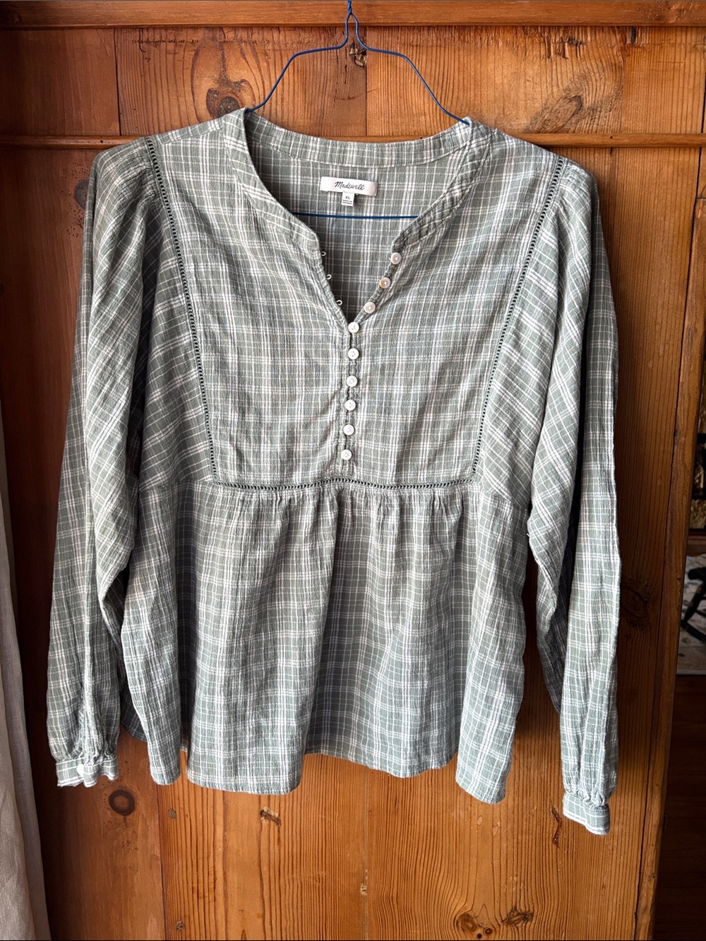 Madewell Green Plaid Button-Front Peasant Tunic